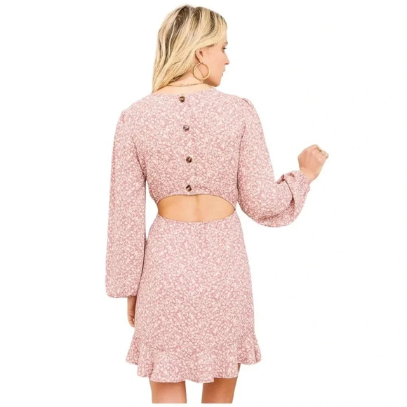 LULU’S Blooming Darlin' Mauve Floral Print Ruffled Mini Dress Small‎ | EUC - Picture 4 of 9